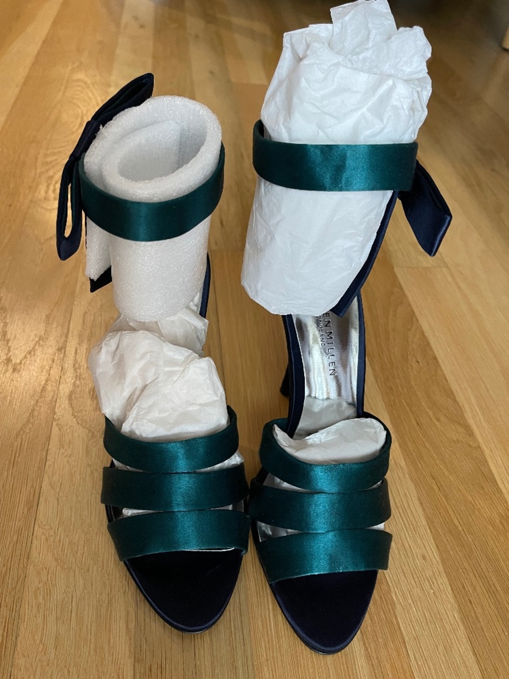 Karen Millen Blue & Green Satin Sandals, Size US 6, EU 36